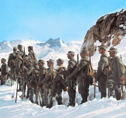 Deutsches Alpenkorps – Männer der Schneeschuh-Ersatzabteilung aus Immenstadt beim Training für ihren Fronteinsatz in den Allgäuer Alpen. 1915 .