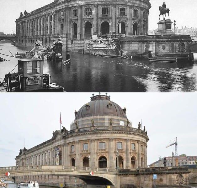 Damals und heute: Eine Kombination aus beeindruckenden historischen Fotografien aus Berlin während des Zweiten Weltkriegs und heute