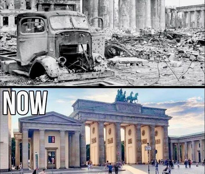 Damals und Heute: Kombination erstaunlicher historischer Fotografien von Berlin während des Zweiten Weltkriegs und heute