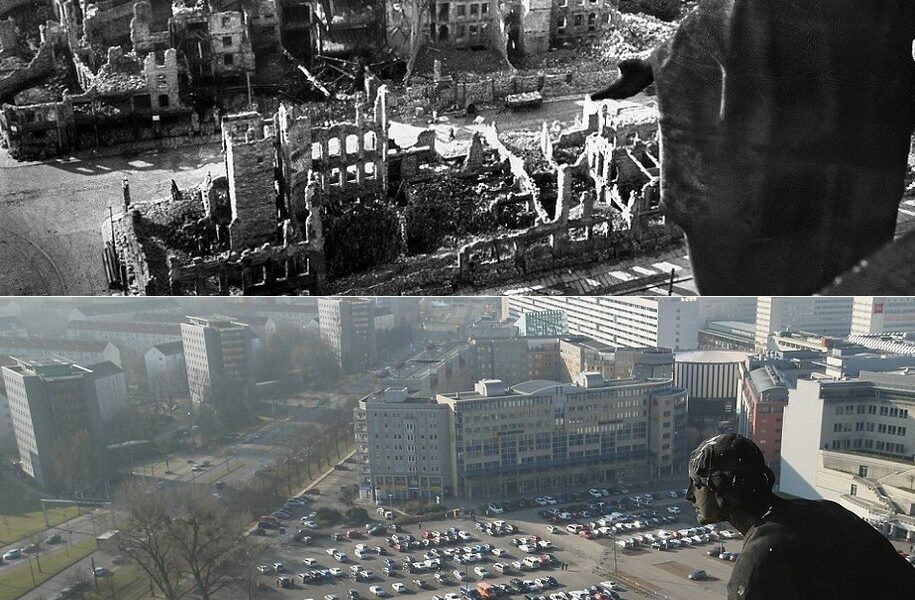 Damals und heute: Dresden, Deutschland, 1945 vs. heute