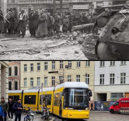 Die Ecke Oranienburger Straße und Friedrichstraße in Berlin – damals 1945 und heute 2025