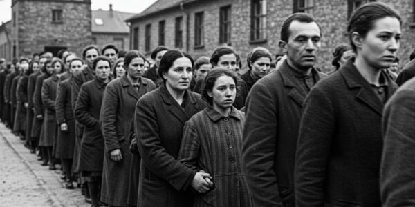 Letzter Weg: Mutter und Tochter Hand in Hand – Ein stilles Zeugnis aus Auschwitz.