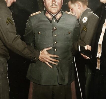 General Anton Dostler der Wehrmacht vor der Vollstreckung eines Urteils im Jahr 1945 in Gewahrsam genommen