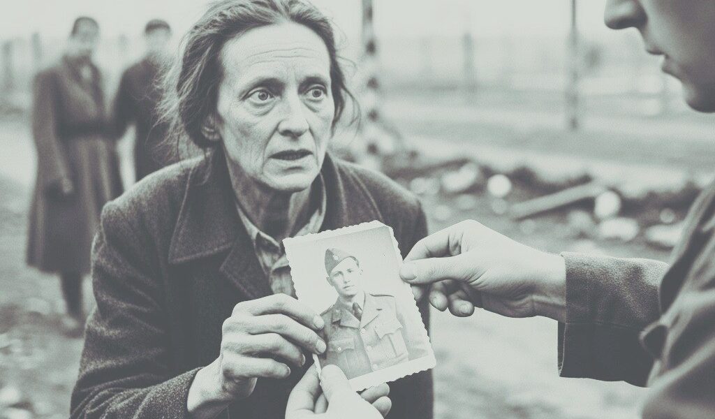 Das letzte Foto, das sie festhielt: Ein stiller Abschied in Bergen-Belsen, 1945 – eine Liebe, die der Krieg nicht zerstören konnte.