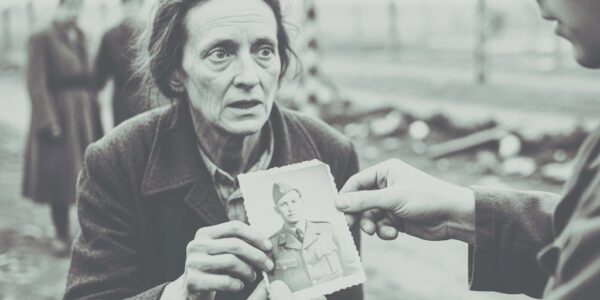 Das letzte Foto, das sie festhielt: Ein stiller Abschied in Bergen-Belsen, 1945 – eine Liebe, die der Krieg nicht zerstören konnte.